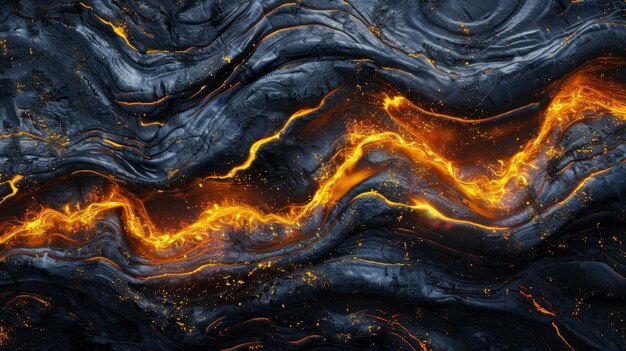 Foto flujo de lava sobre la superficie de la roca oscura