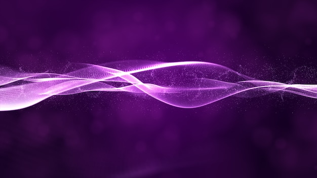 Flujo de ondas de partículas digitales con fondo abstracto de bokeh