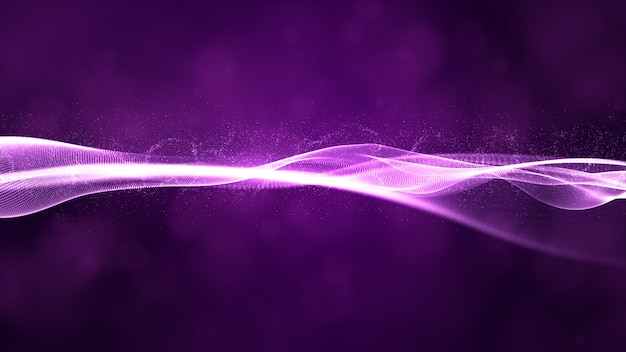 Flujo de ondas de partículas digitales con fondo abstracto de bokeh