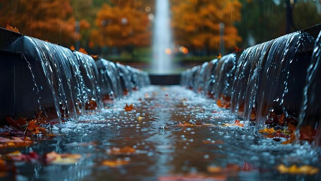 Foto el flujo rítmico del agua de lluvia en las alcantarillas urbanas concepto drenaje urbano movimiento del agua de la lluvia infraestructura de la ciudad impacto ambiental gestión del agua