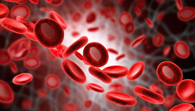 Foto flujo sanguíneo dinámico 3d de células rojas de la sangre