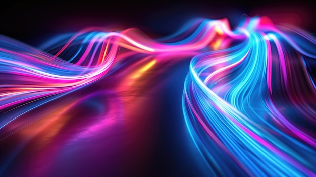 Foto un flujo vibrante de luces de neón en movimiento perfecto para fondos dinámicos y conceptos abstractos