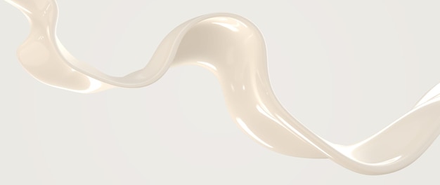 Flujo de yogur de crema de leche o bebida láctea 3d render Onda blanca de lujo o cinta curva con textura líquida brillante Fondo abstracto con elemento gráfico para anuncios cosméticos