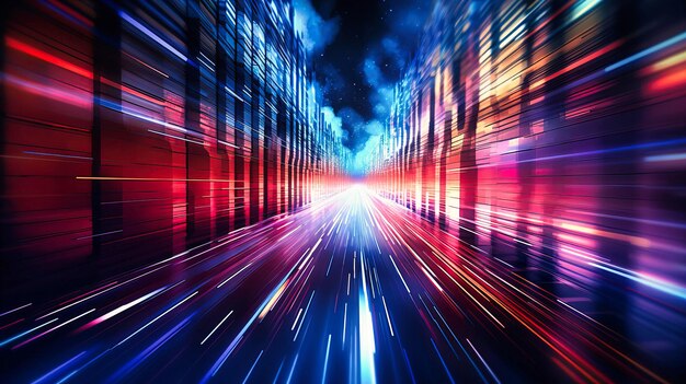 Flujos de datos digitales flujo binario futurista líneas de neón con efectos de matriz