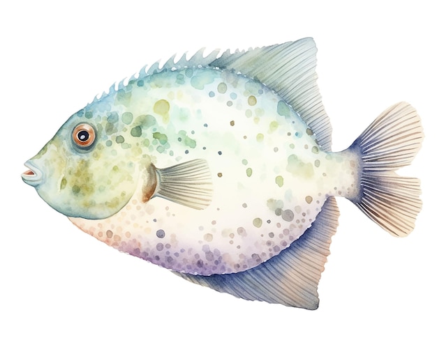 Flunder Fisch Aquarell Unterwasser schnelle Skizze Farbmalerei Igel Aquarell