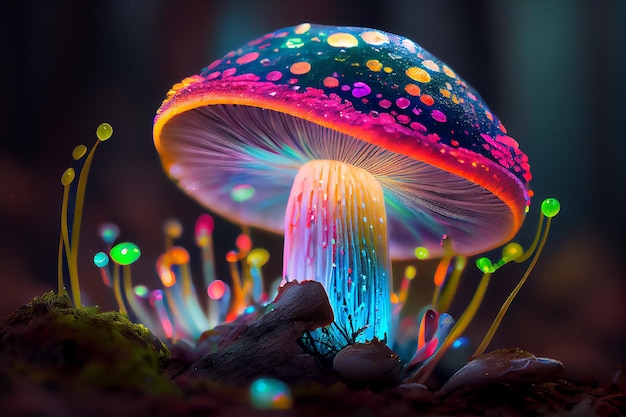 Fluoreszierender Pilz, der generative KI züchtet