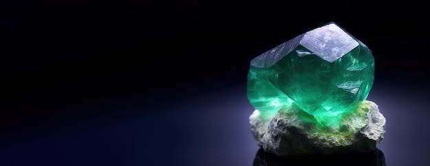 Foto la fluorita es una rara piedra natural preciosa sobre un fondo negro generada por la ia.