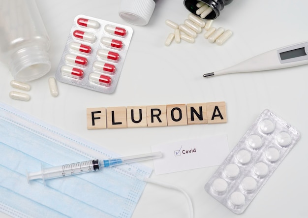 Flurona - COVID e gripe ao mesmo tempo. Uma nova doença no mundo. Conceito médico