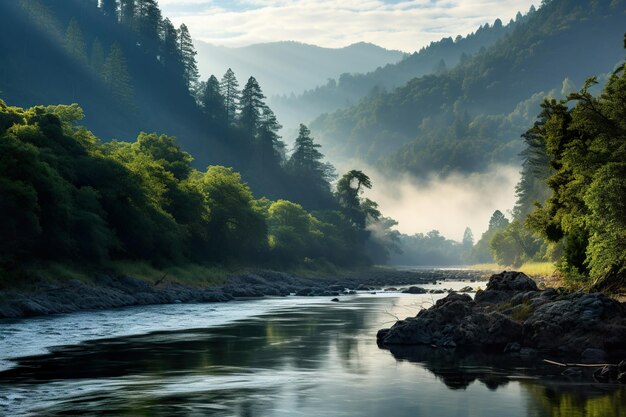 Fluss, der durch ein gebirgiges Gebiet fließt