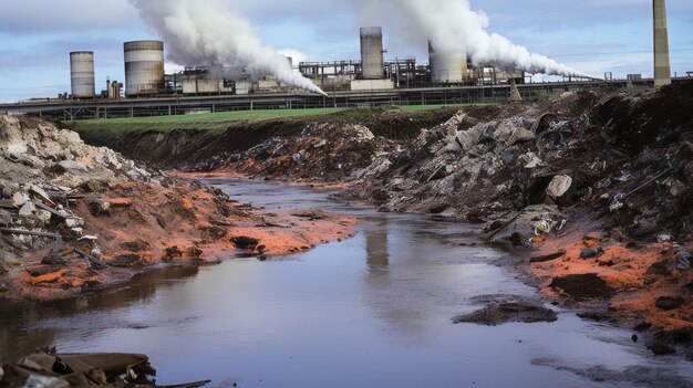 Fluss, der mit Industrieabflüssen verschmutzt ist