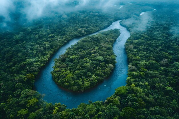 Fluss fließt durch üppig grünen Wald Generative KI