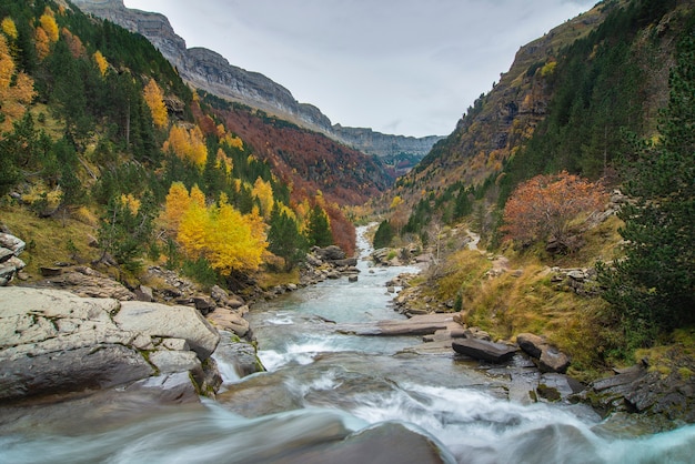 Flussbett mit Berglandschaft