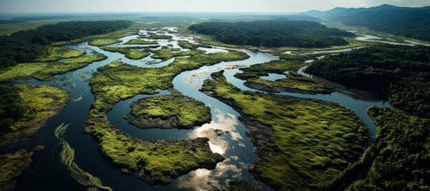 Foto flussdelta aus der vogelperspektive generative ai