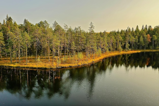 Flussherbstblick vom Drohnenwald, Landschaftspanorama-Luftbild