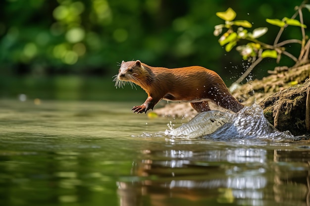 Flussotter tummelt sich an einem Waldbach