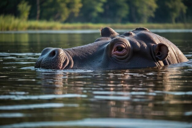 Flusspferde unter Wasser mit blickenden Augen