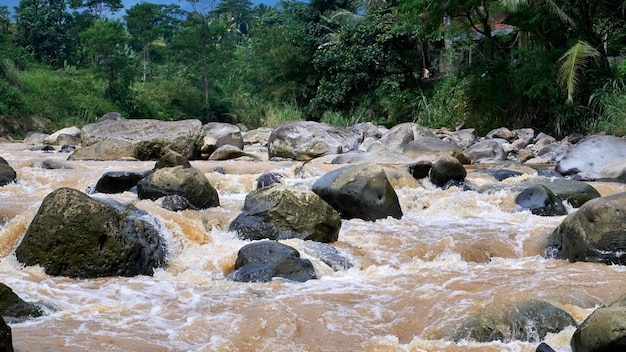 Flusswasserfluss mit trübem Wasser