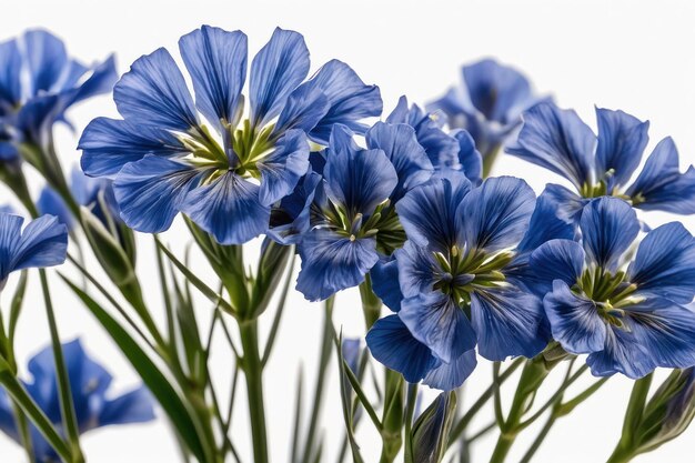 Foto flustige blaue flachsblumen auf weißem hintergrund