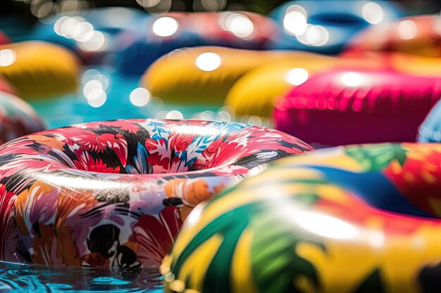 Foto flutuadores de piscina infláveis vibrantes para diversão de verão generativa ai