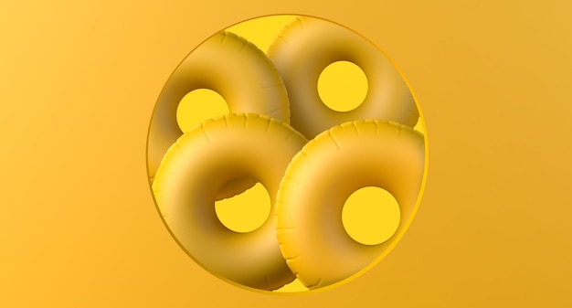 Foto flutuadores de praia infláveis com moldura circular copie a ilustração 3d do espaço