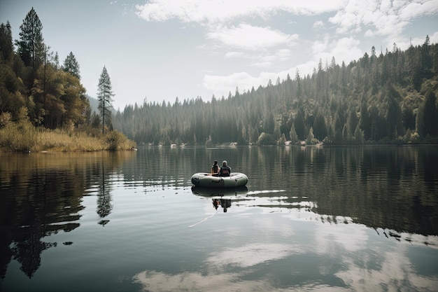 Flutuando pacificamente em uma jangada no meio de um lago tranquilo criado com ai generativa