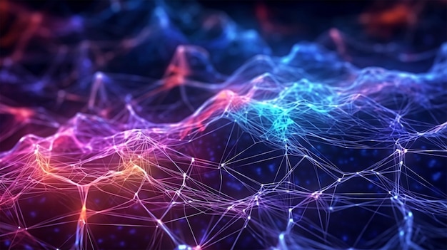 Fluxo de big data cibernético Campos de dados Blockchain Linha de rede conectar fluxo Conceito de tecnologia AI pesquisa científica de comunicação digital Ilustração 3D células neurais Generative Ai