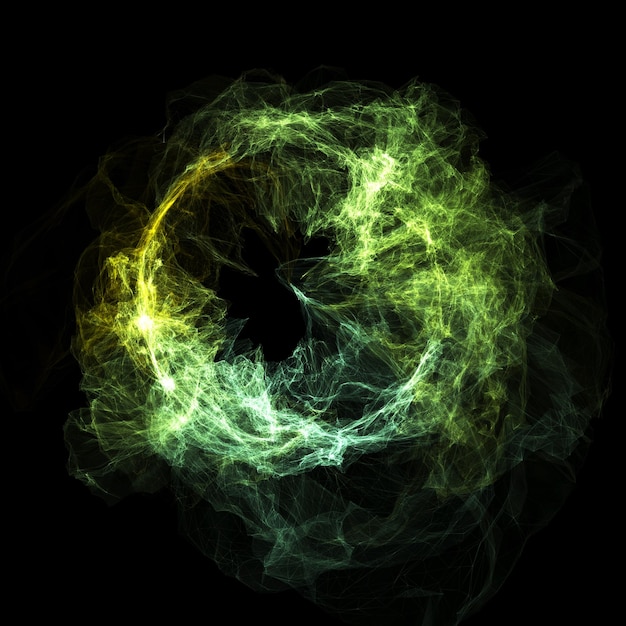 Fluxo de energia fractal Conceito de explosão de energia espacial Partículas de átomos e elétrons renderização em 3D