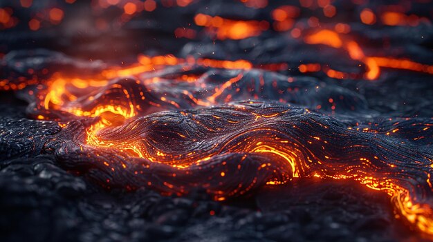 Foto fluxo de lava de erupção vulcânica