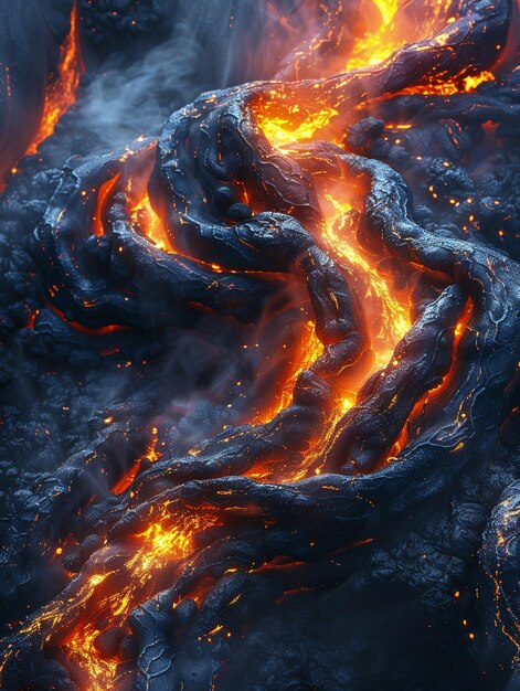 Foto fluxo de lava de erupção vulcânica