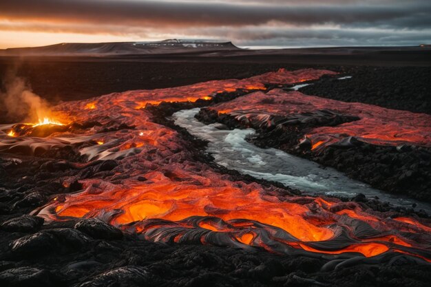 Foto fluxo de lava na ilha grande do havaí