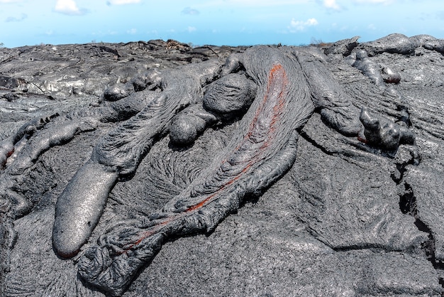 Foto fluxo de lava no campo de lava hawaii volcanoes national park