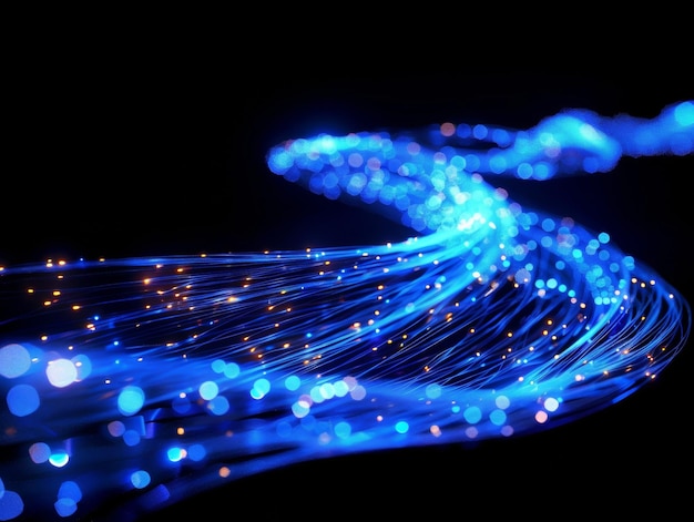 Foto fluxo de luz dinâmico de fibra óptica azul fundo abstrato ia geradora