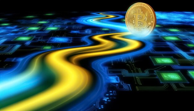 Fluxo de moeda digital bitcoin como um fluxo dourado