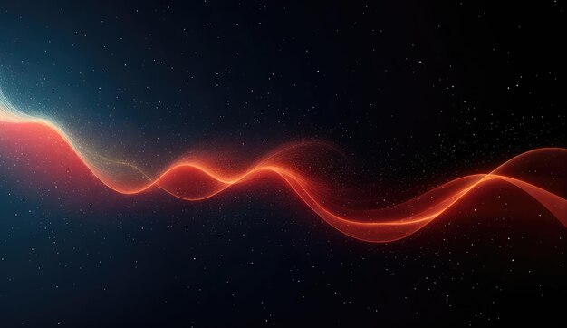 Fluxo de partículas vermelhas brilhantes em movimento n um fundo abstrato preto escuro Visualização de tão