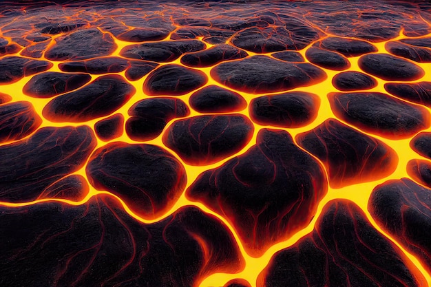 Foto fluxo de textura de lava ardente semelhante à forma de favo de mel