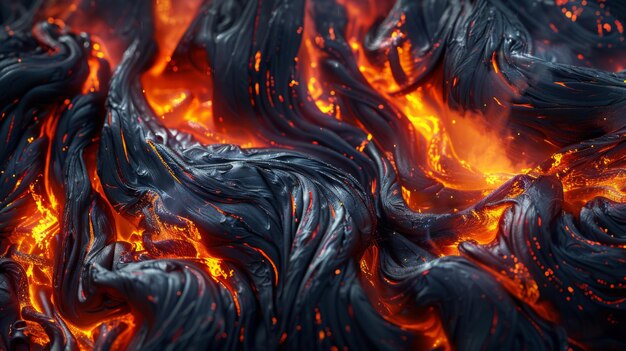 Fluxos de lava derretida em detalhes vívidos