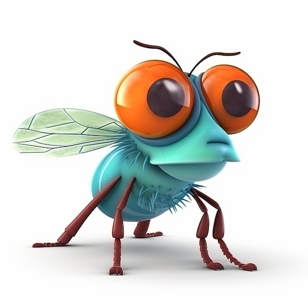 Foto fly engraçado insetos de desenho animado bonito ilustração 3d em fundo branco avatar criativo