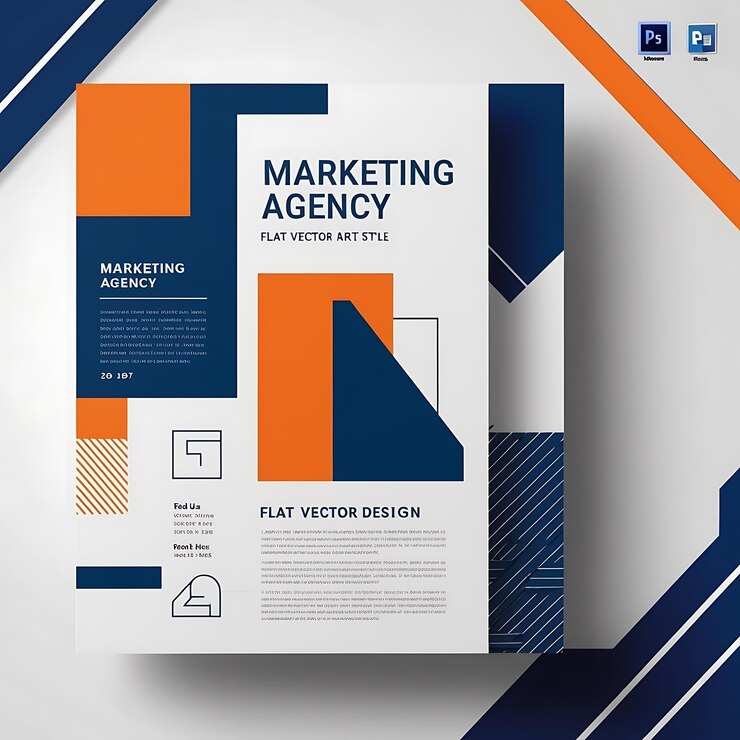 Foto flyer de la agencia de marketing en estilo de arte vectorial plano moderno