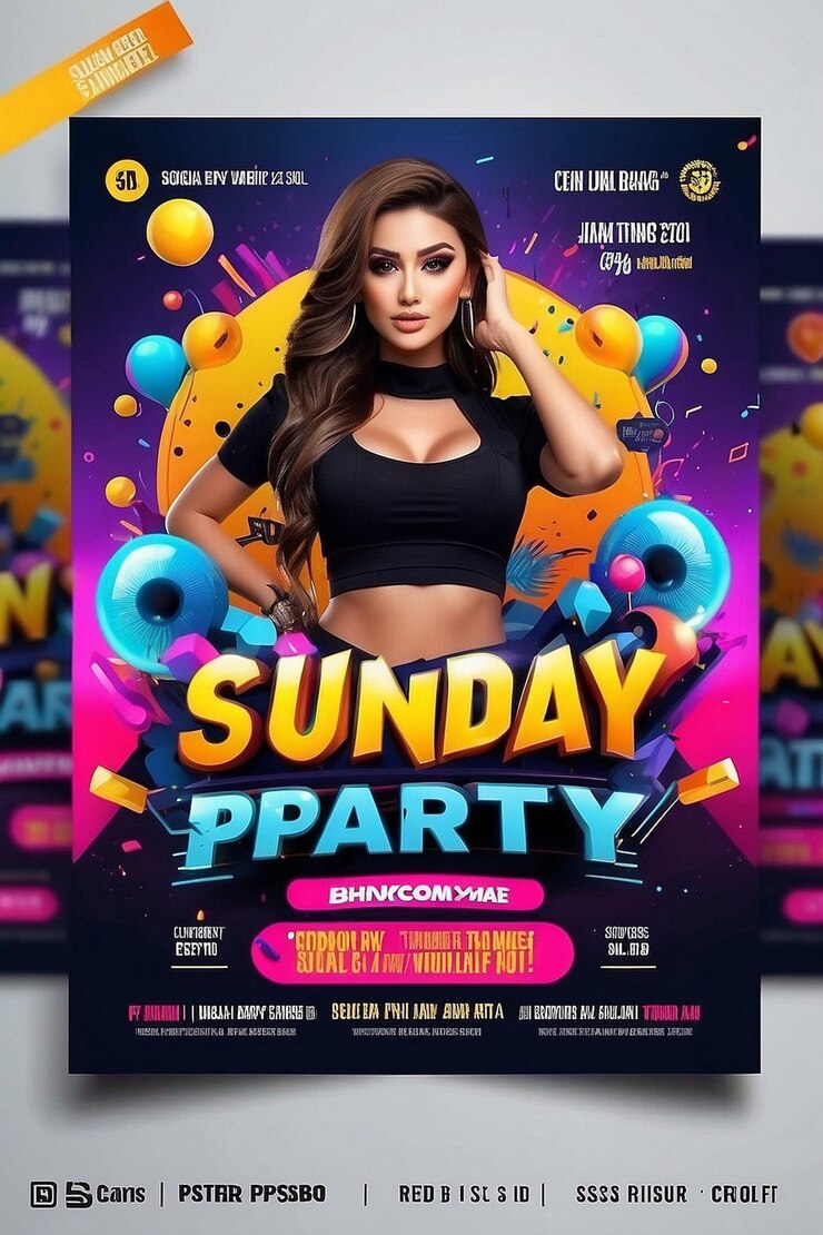 Foto flyer de festa de domingo design de postagem de mídia social e banner da web