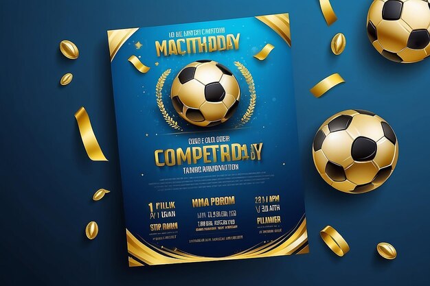 Foto flyer ou cartaz de competição de futebol com modelo realista dourado