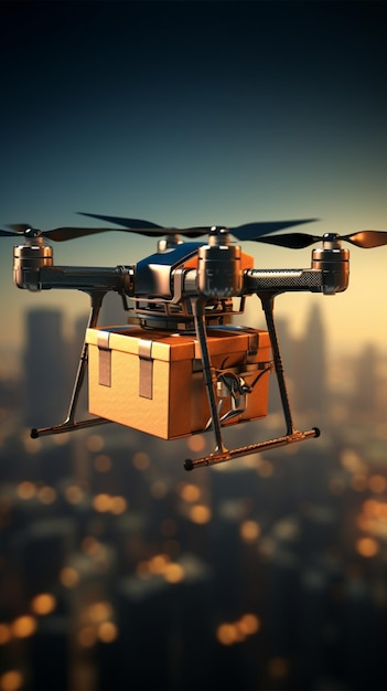 Flying Drone lleva paquetes exprés futuro de compras en línea de alta tecnología transportada