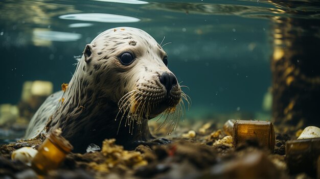 La foca en el acuario mirando a la cámara