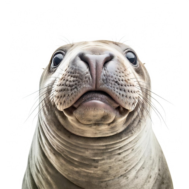 Foto foca elefante engraçada em fundo branco