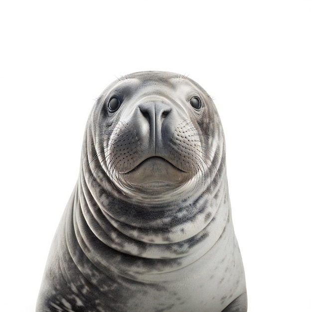 Foto foca elefante engraçada em fundo branco