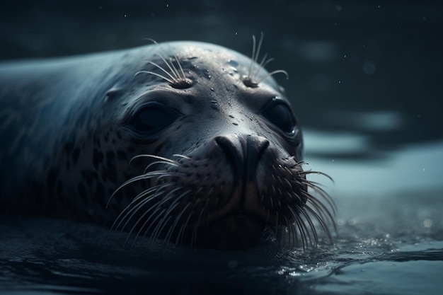 Una foca está nadando en el agua con la nariz en el agua.