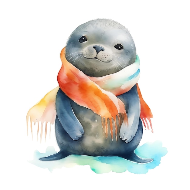 Foca marina con ropa acuarela ilustración animales marinos clipart