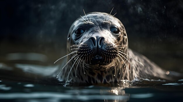 Una foca nadando en el agua con la nariz hacia arriba.