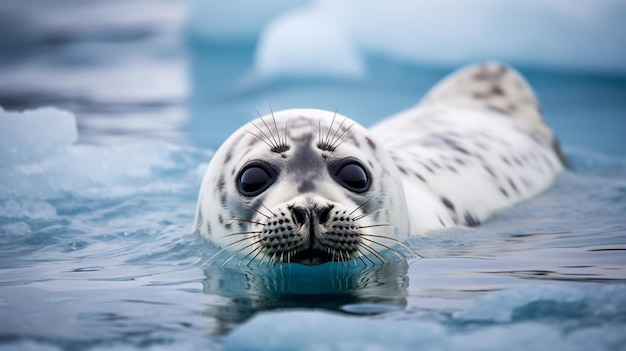 Una foca nadando en el agua con los ojos cerrados.