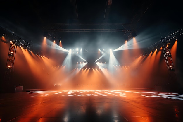 Focalizador de escenario con rayos láser y humo Equipo de iluminación de escenario Fondo de escenario