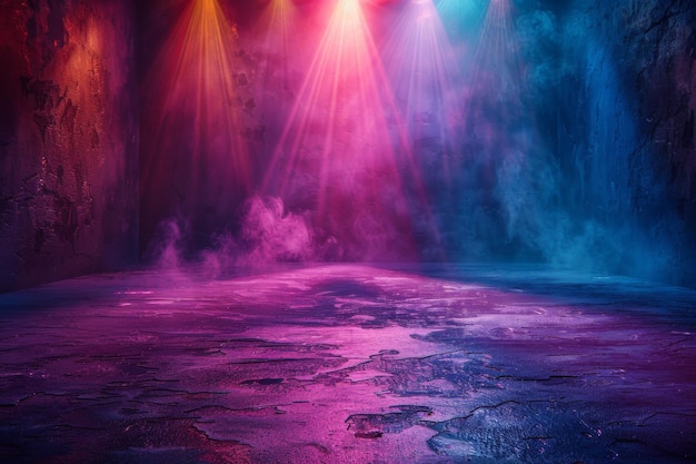 Focalizador del escenario con rayos láser y humo Iluminación del escenario Fondo del escenario